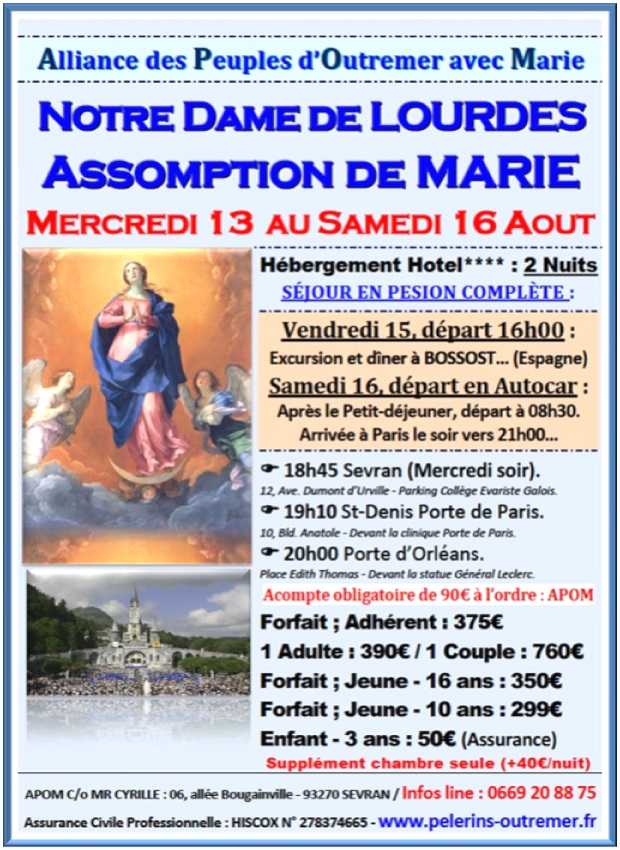 08 - Aout - Lourdes Assomption - 2 nuits TER